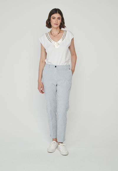 2 Piece Blue & White Pinstripe Trouser Suit