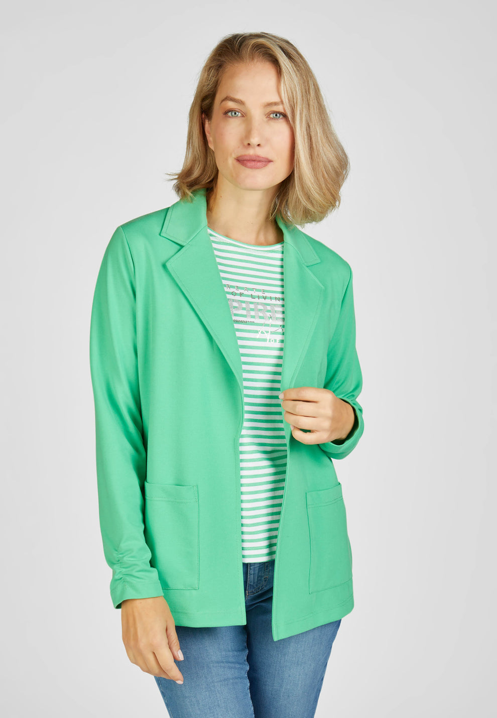 Green Jacket With Ruched Sleeve Detail