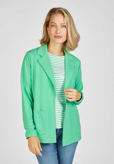 Green Jacket With Ruched Sleeve Detail