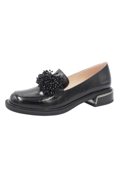 Black Patent Loafer with Front Bead Detailing