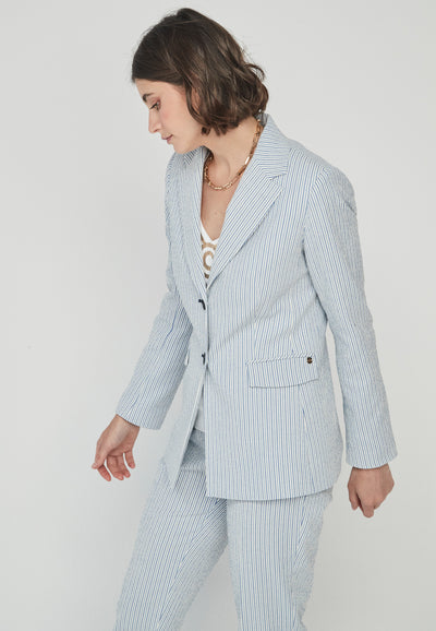 2 Piece Blue & White Pinstripe Trouser Suit