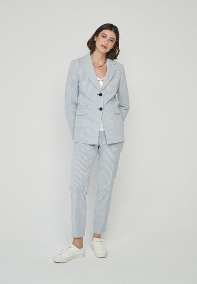 2 Piece Blue & White Pinstripe Trouser Suit