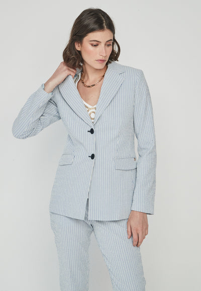 2 Piece Blue & White Pinstripe Trouser Suit
