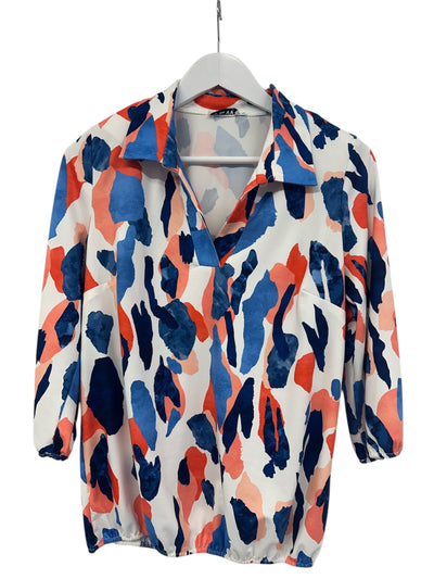 Orange and Blue Brushstroke Effect Top with Collar