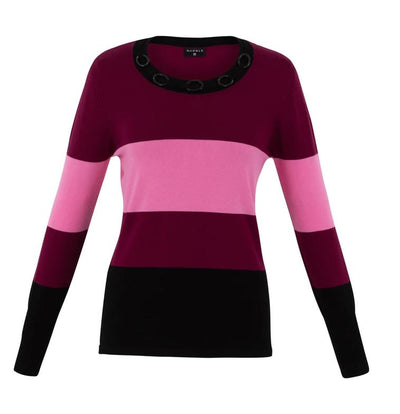 Pink, Wine & Black Colour Block Sweater