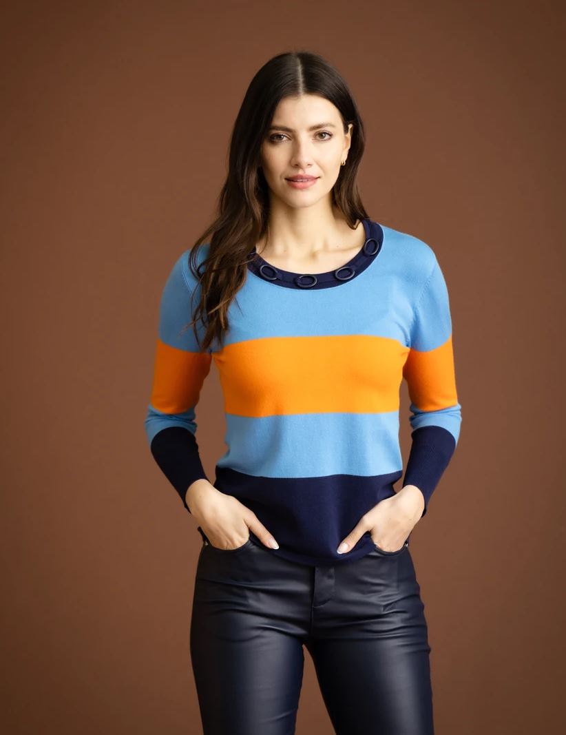 Baby Blue Orange & Navy Block Sweater