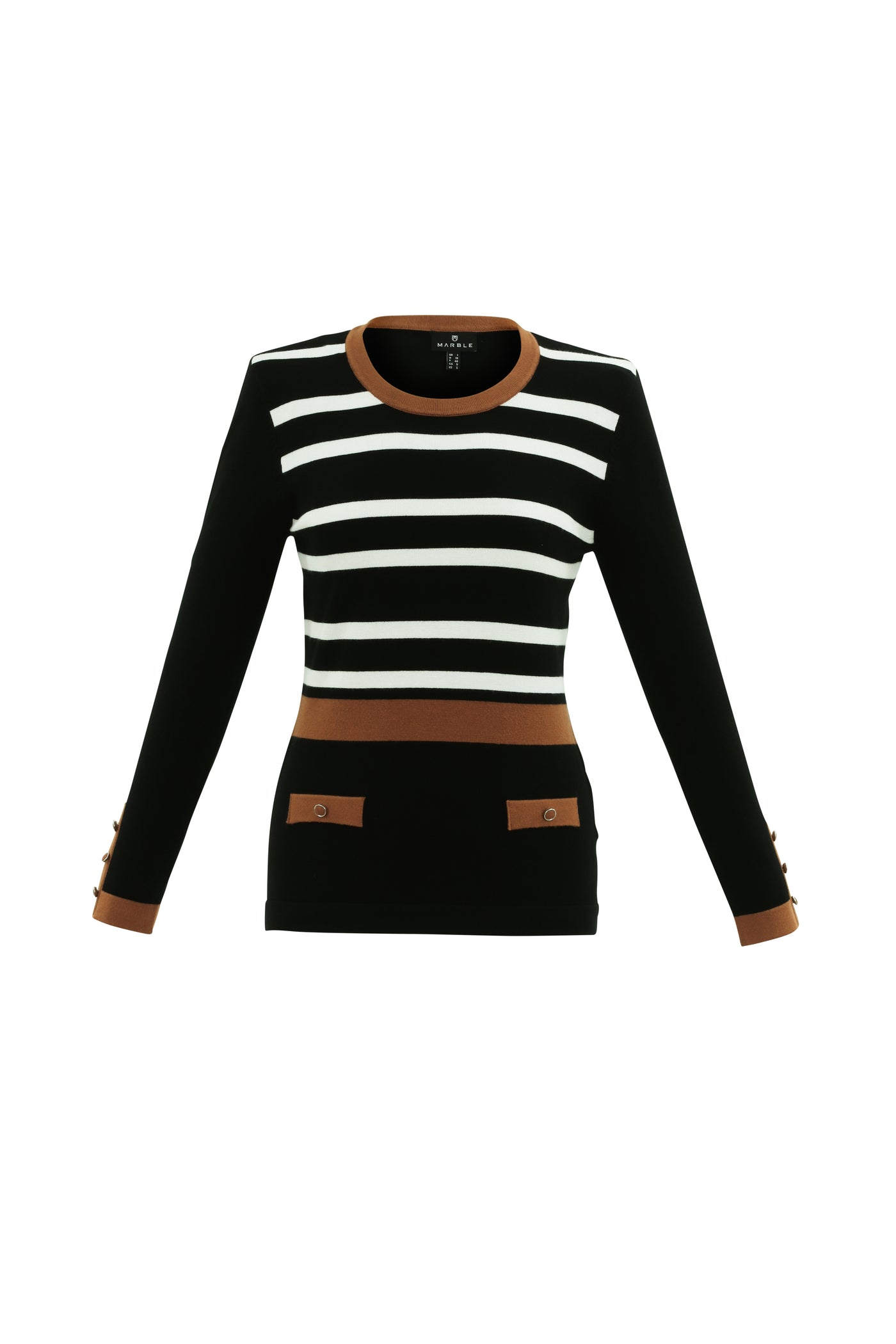 Brown/Black Jumper With White Stripes & Button Detail