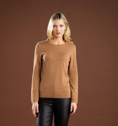Cappuccino Sweater With Ribbed Hem & Cuffs