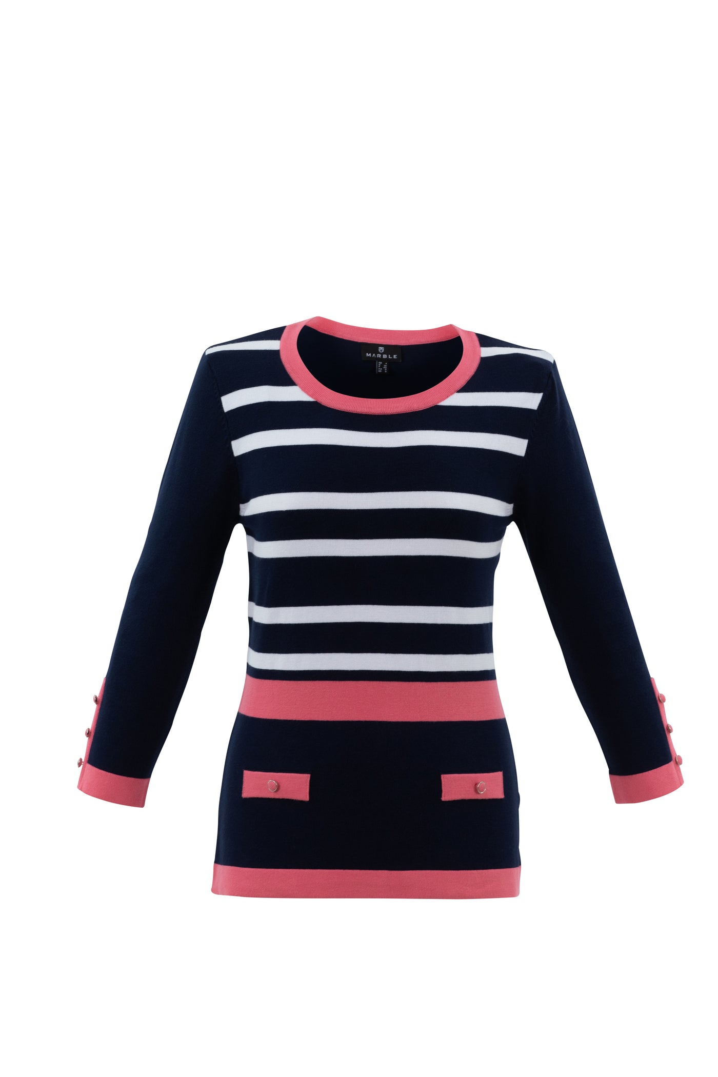 Coral/Navy/White Stripe Jumper With Buttons