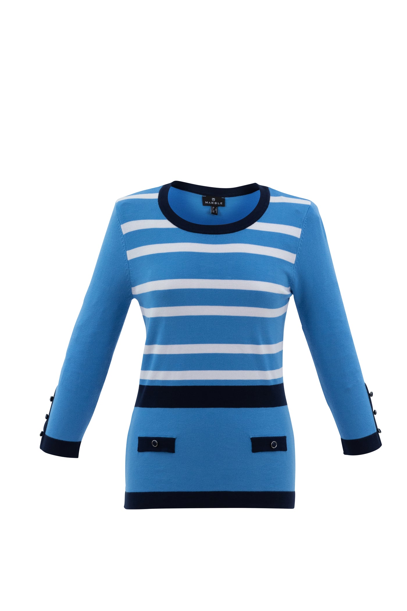 Blue/Navy/White Stripe Jumper With Buttons