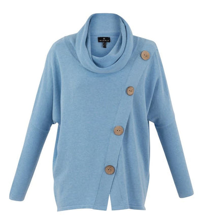 Baby Blue Cowl Neck Jumper with Button Detail