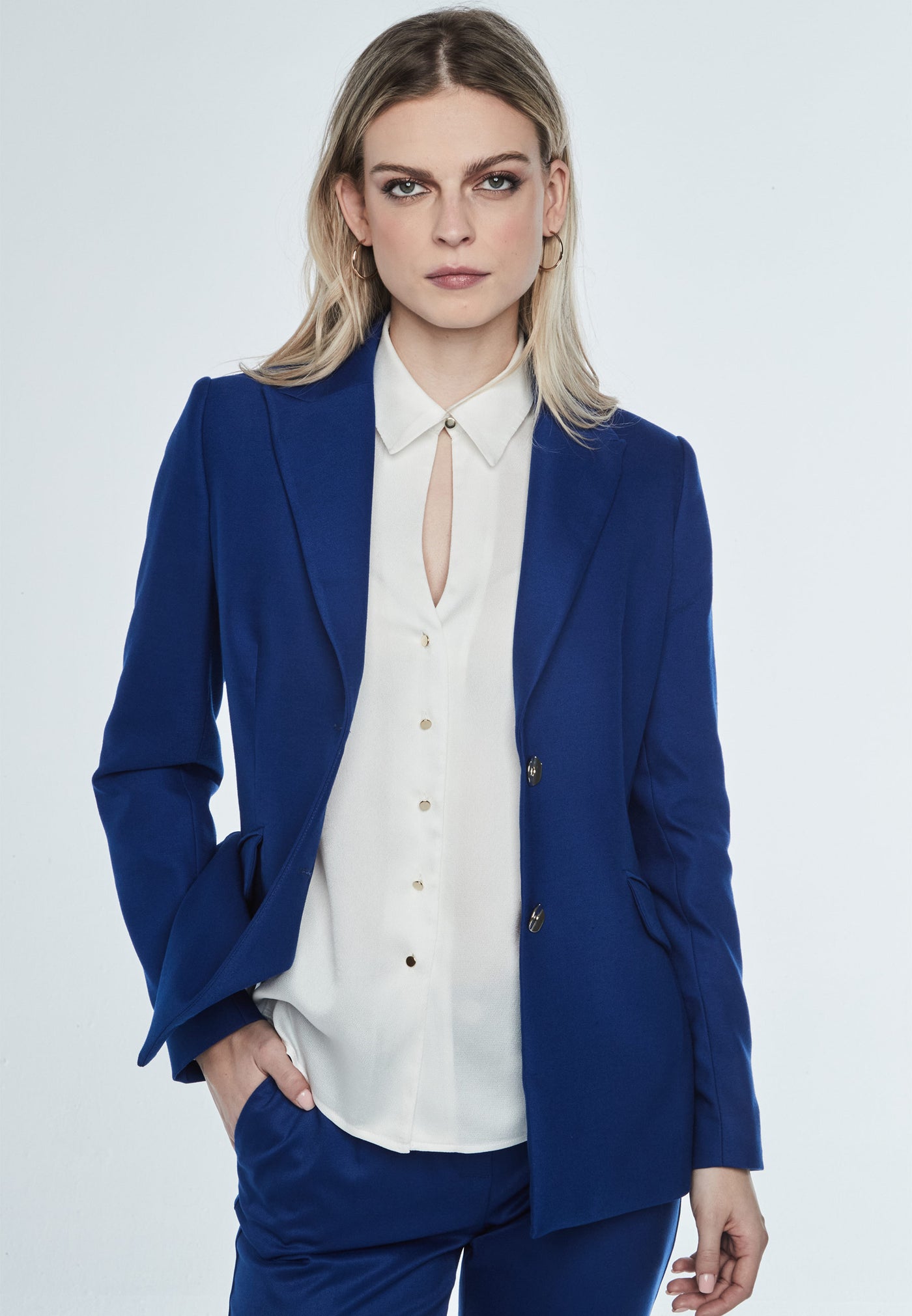 Royal Blue Trouser Suit with Gold Buttons