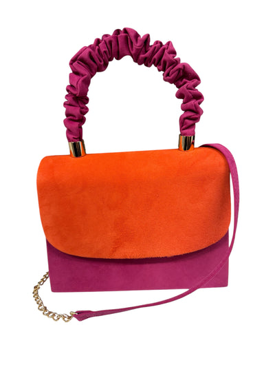 Suede Handbag with Ruched Handle & Gold Strap – Various Colours