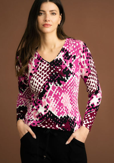 Pink Purple & Vanilla Camoflage Print V-Neck Sweater