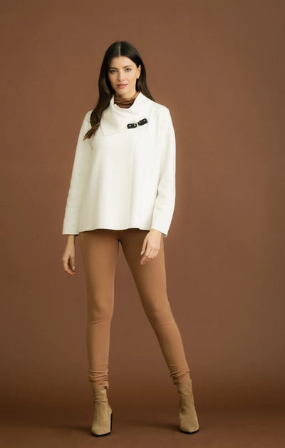 Cream High Neck Sweater With Buckle Detail