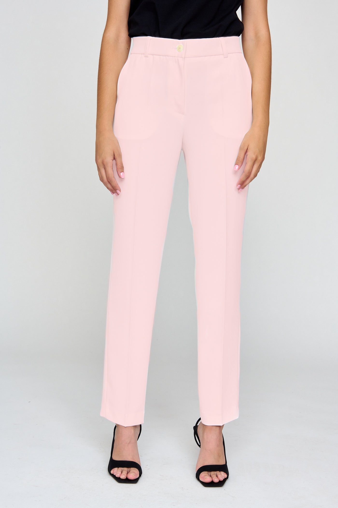 Baby Pink Straight Leg Trousers With Pockets