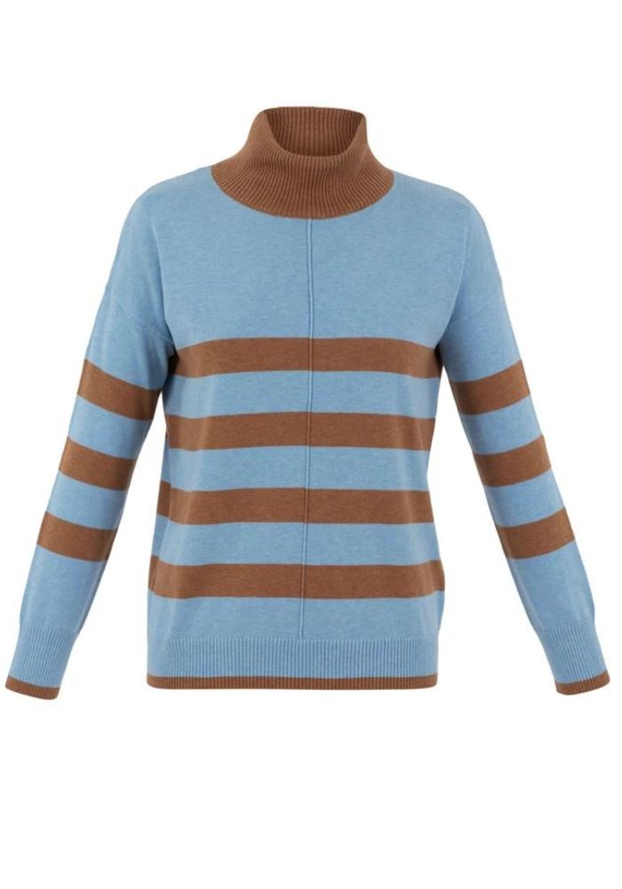 Dusty Blue & Brown Striped Sweater