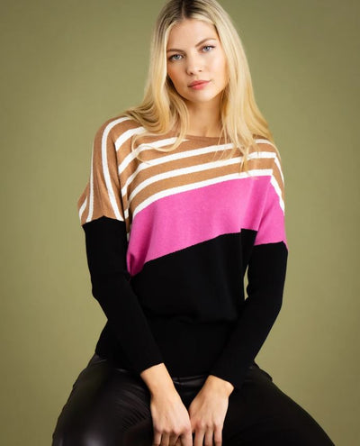 Black Pink & Brown Jumper With Stripes