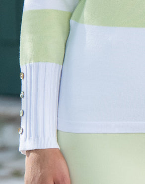 Pastel Green Jumper With Stripe & Button Detailing on Cuff