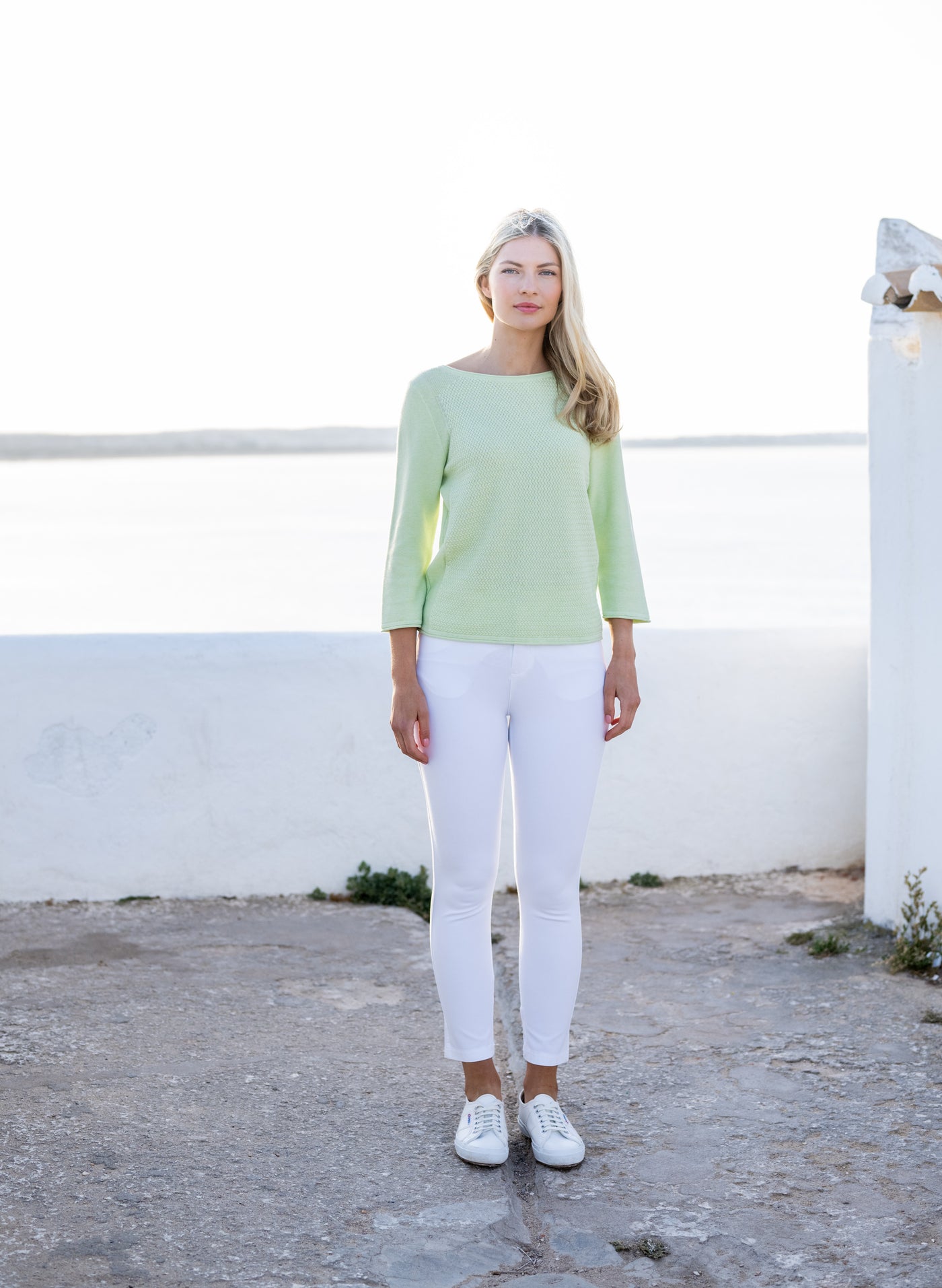 Pastel Green Knit Jumper With Plain Sleeve