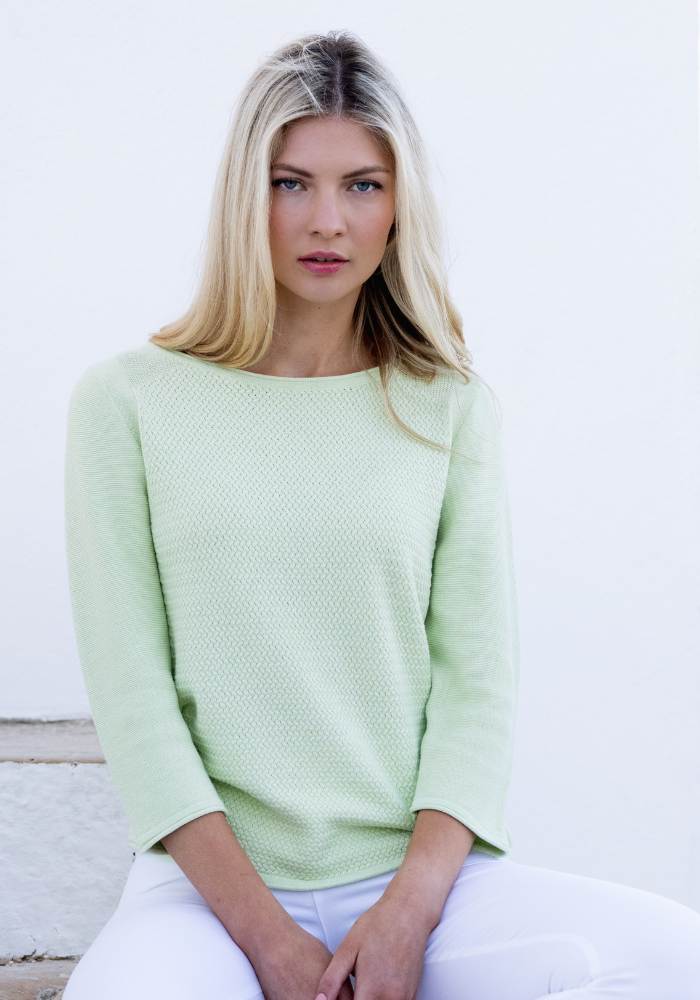 Pastel Green Knit Jumper With Plain Sleeve