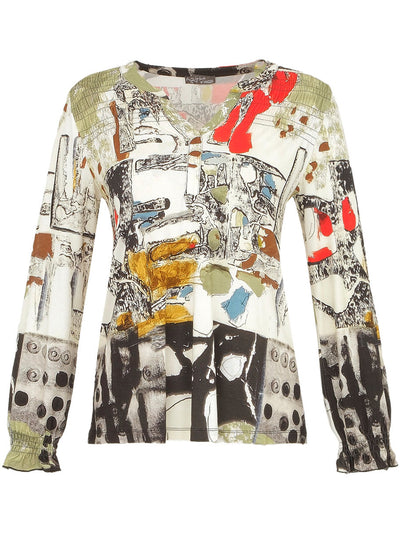 Vigo Long Sleeve V-Neck Top With Shoulder Ruching