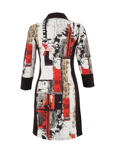 Red and Black Artistic Print Dress with Zip Detail
