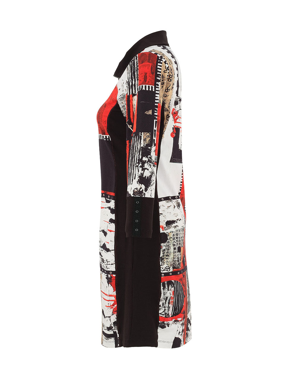 Red and Black Artistic Print Dress with Zip Detail