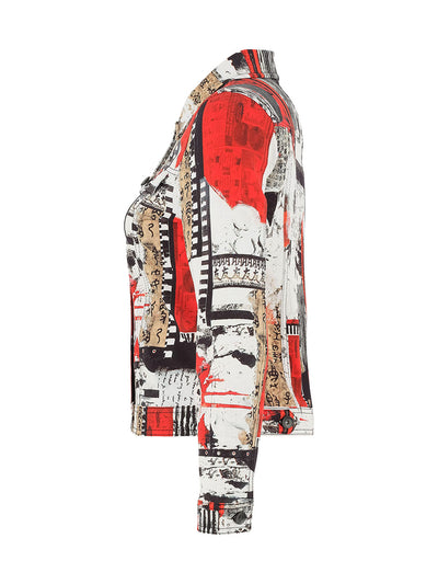Red and Black Artistic Print Button Up Jacket