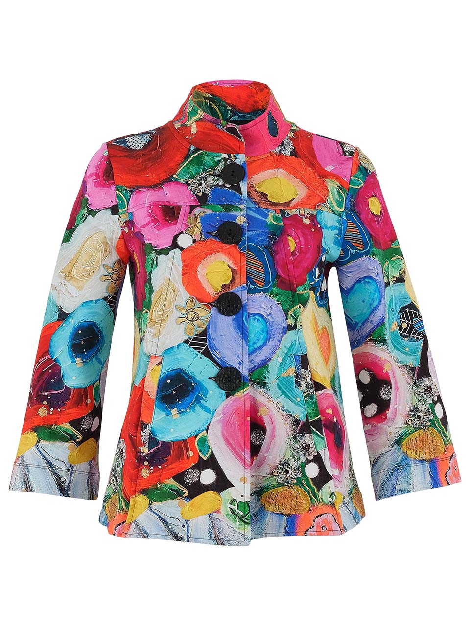 Kaleidoscope High Neck Jacket with Black Button Detail