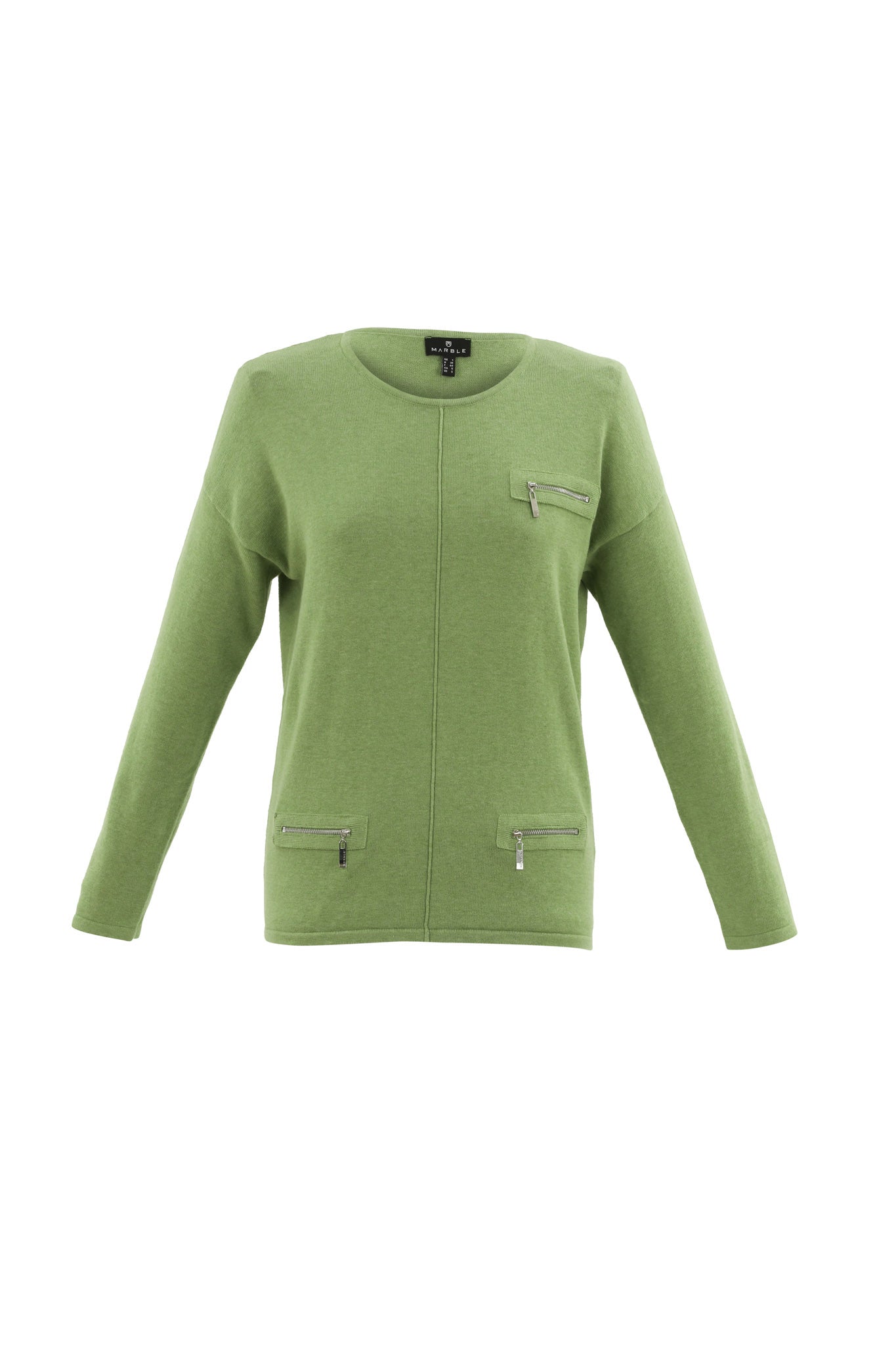 Green Round Neck Jumper with Zip Detail