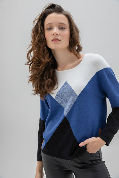 Blue/Brown/White/Black Knit Jumper