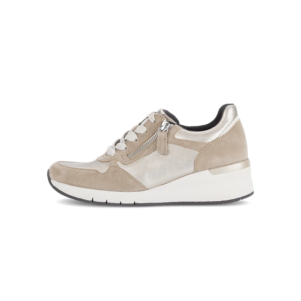 Beige and Gold Suede Lace Up  Runner With Side Zips