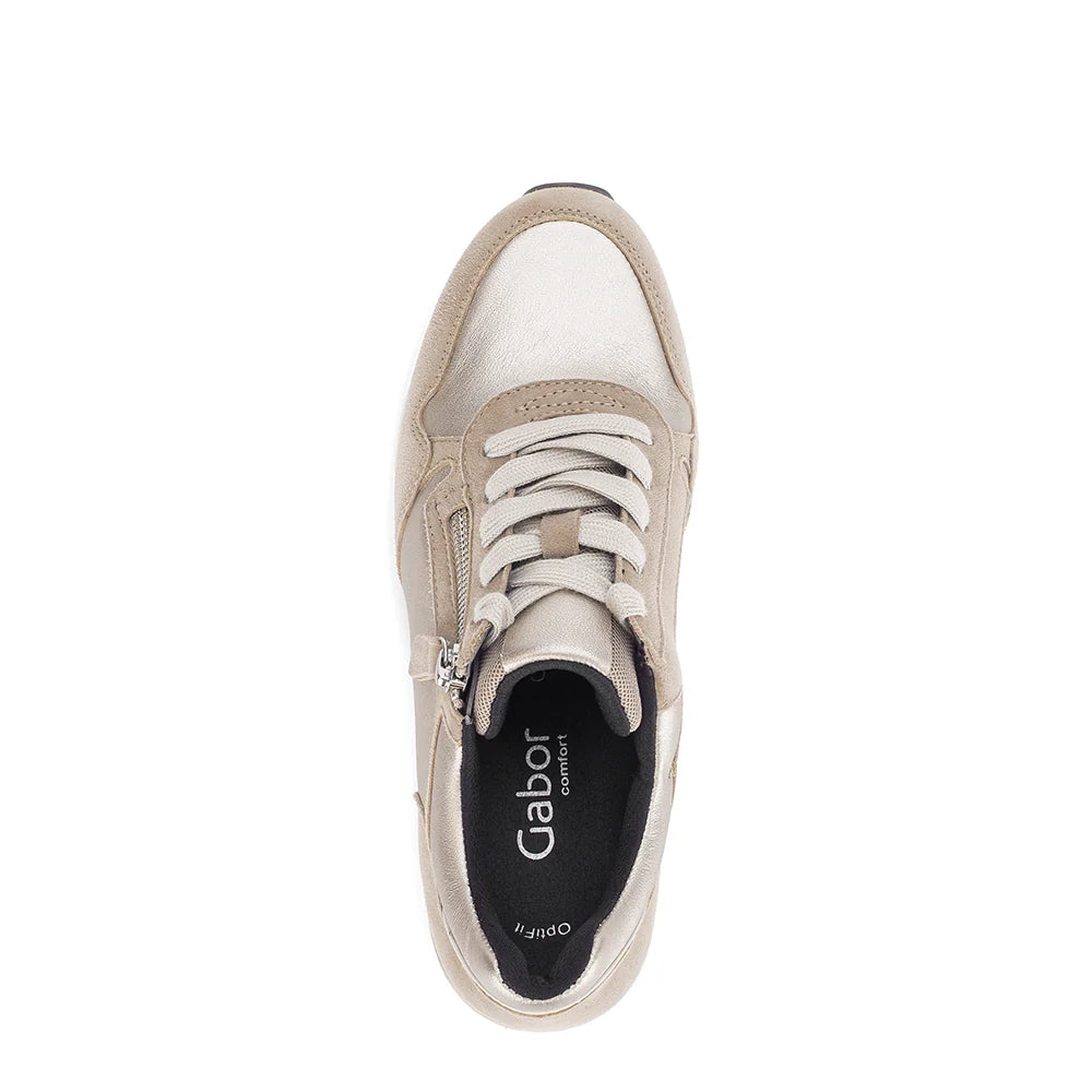 Beige and Gold Suede Lace Up  Runner With Side Zips