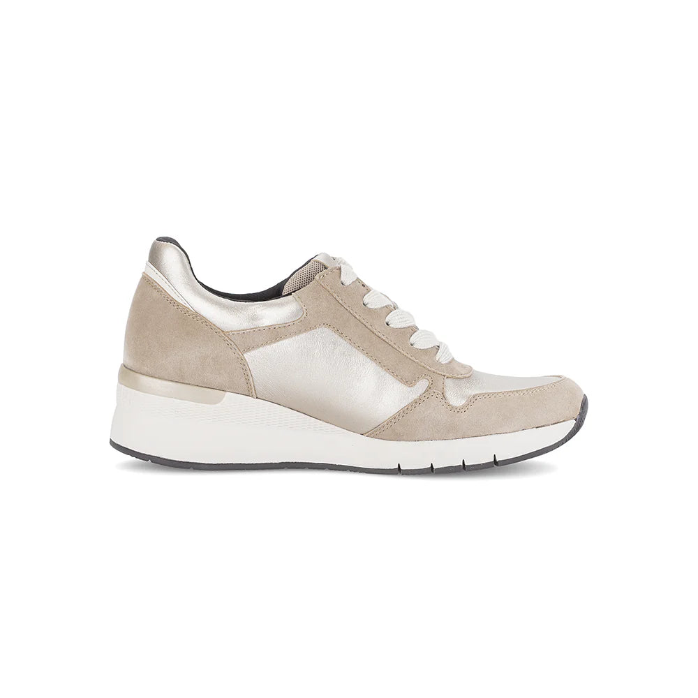 Beige and Gold Suede Lace Up  Runner With Side Zips