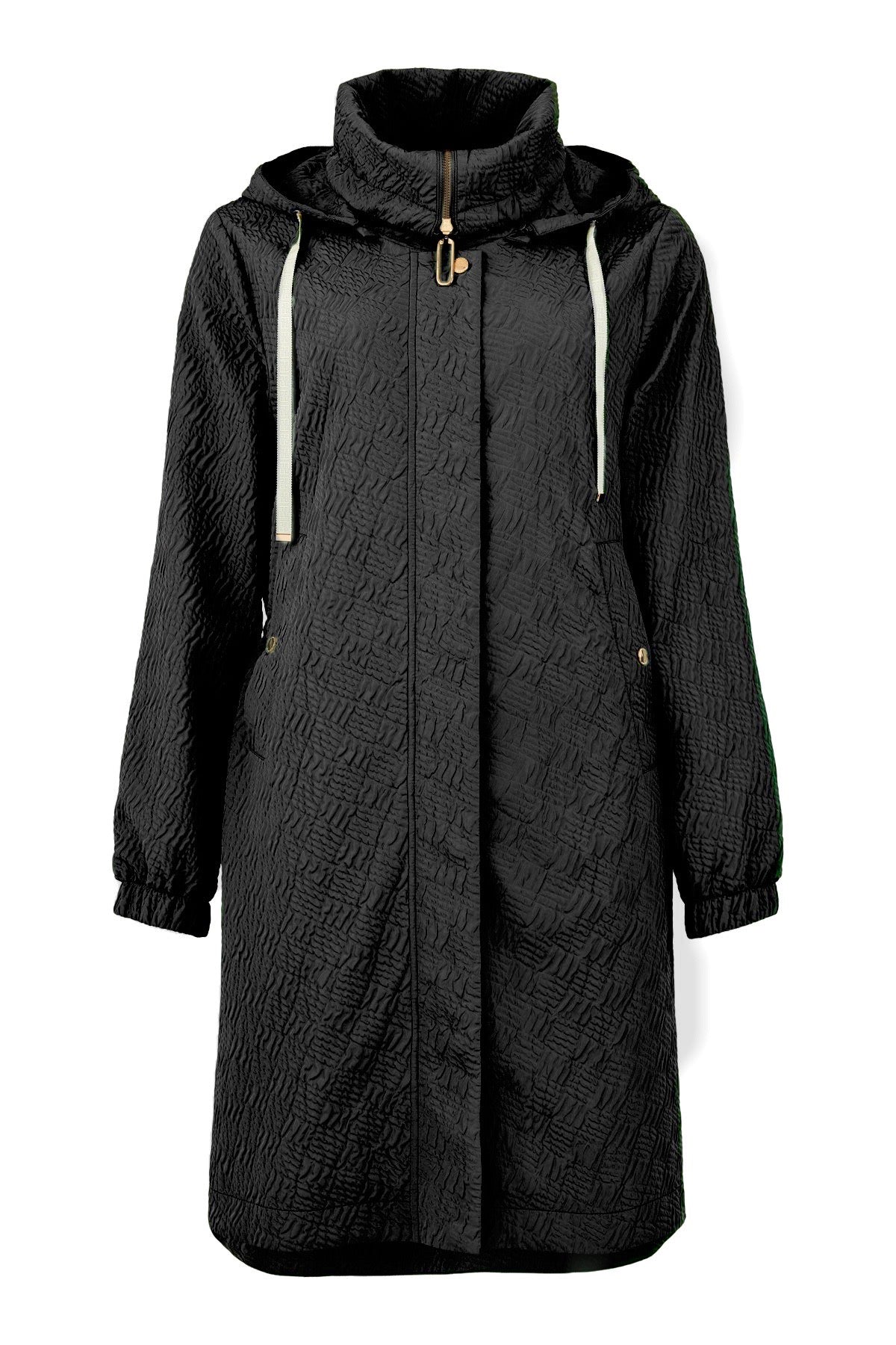 Black Coat With Button Detailing on Sides & Hood