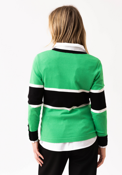 Green Black and White Stripped Jumper