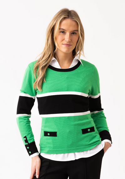 Green Black and White Stripped Jumper