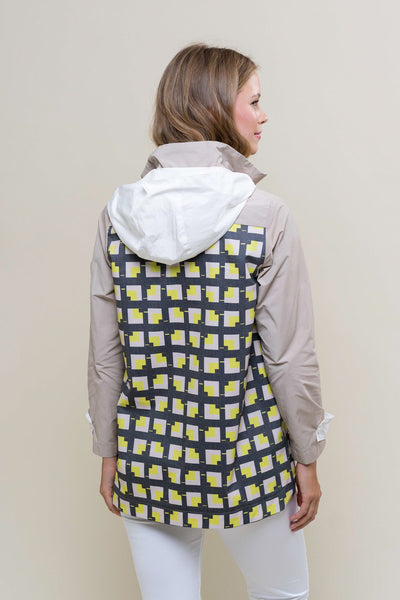 Beige Jacket With White & Yellow Houndstooth Panels