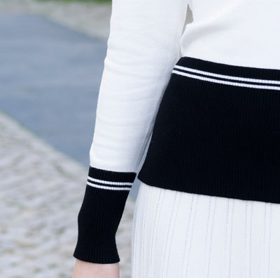 Long Sleeved Black and White Jumper with Button Detail and Collar