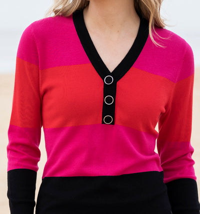 Pink, Red and Black Jumper with Button Detail