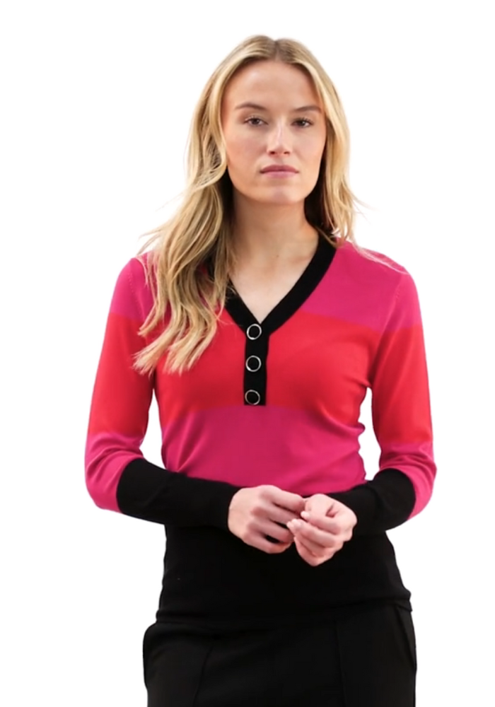 Pink, Red and Black Jumper with Button Detail
