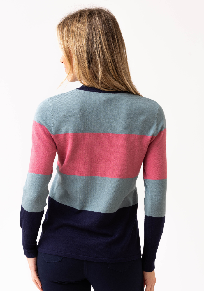 Teal, Navy and Rose StrippedJumper with Button Detail