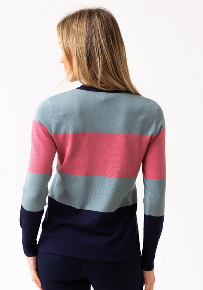 Teal, Navy and Rose StrippedJumper with Button Detail