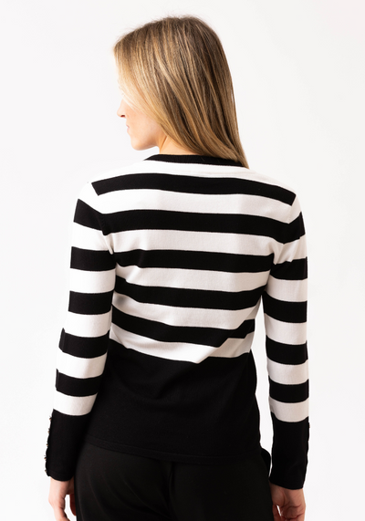 Navy and White Stripped Jumper with Button Sleeve Detail