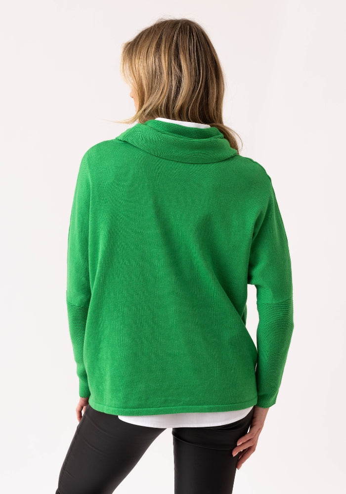 Green Turtleneck Jumper with Diagonal Piping and Buckle detailing