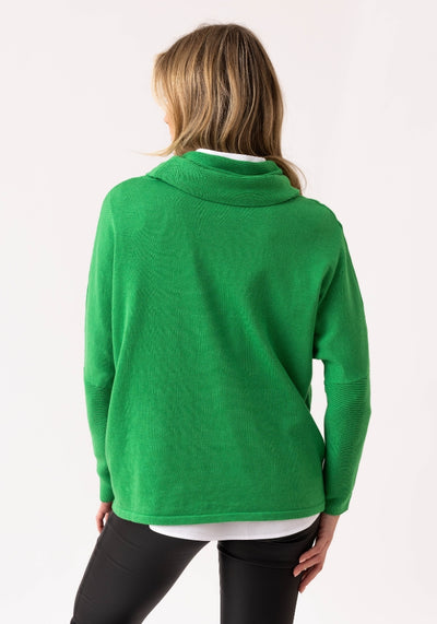 Green Turtleneck Jumper with Diagonal Piping and Buckle detailing