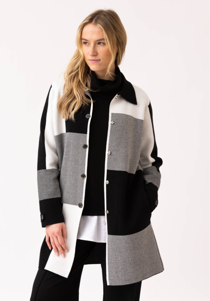 Black/White/Grey Long Button Up Caridgan