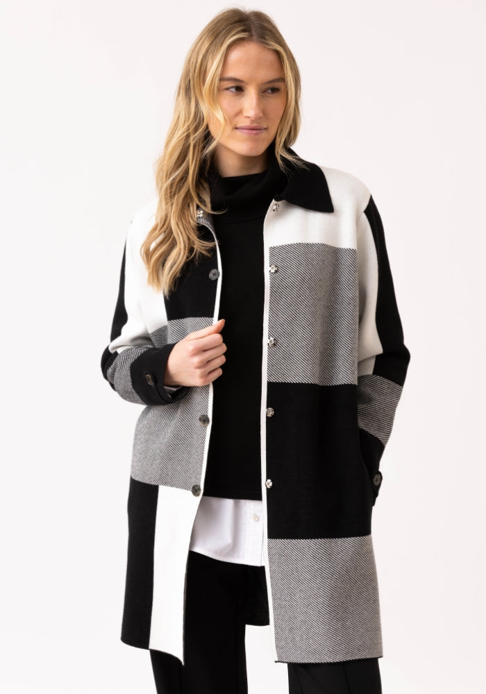 Black/White/Grey Long Button Up Caridgan