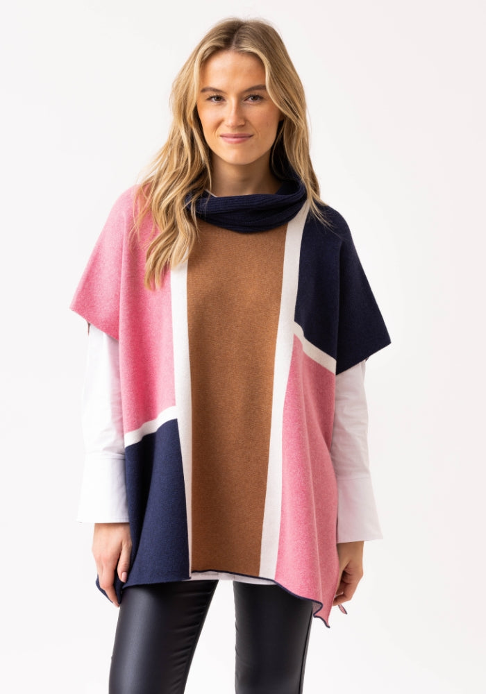 Brown/Salmon Block Pattern Cape